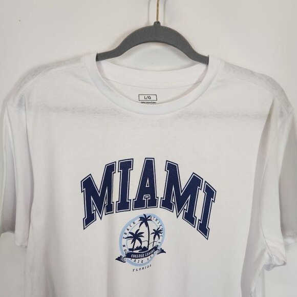 Miami Short Sleeve Crewneck Collegiate Printed Graphic Tee in White -‎ Size L - Picture 2 of 7